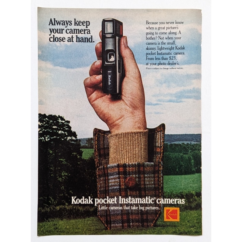 Kodak Pocket Instamatic 1974 Vintage Print Ad‎ "Keep Your Camera Close At Hand"
